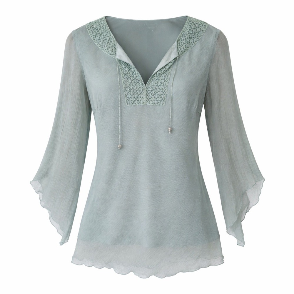 VTG Spenser Jeremy Sheer Silk Crochet Neck Tunic Fairy Top Mint Green Size M